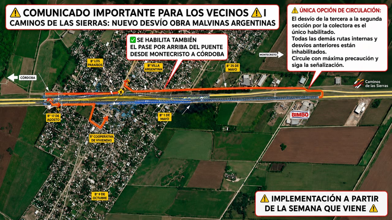 Nuevo esquema de circulación por el avance de la obra en Malvinas Argentinas
